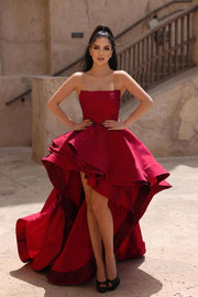 Beautiful Red A-line Sleeveless Ruffles Prom Dress With Train