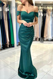 Beautiful Simple Long Dark Green Off-the-shoulder Mermaid Sleeveless Evening Dresses-misshow.com