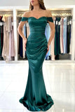 Beautiful Simple Long Dark Green Off-the-shoulder Mermaid Sleeveless Evening Dresses-misshow.com