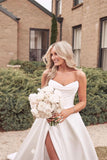 Beautiful Simple White A-line Wedding Dress With Side Slit-misshow.com