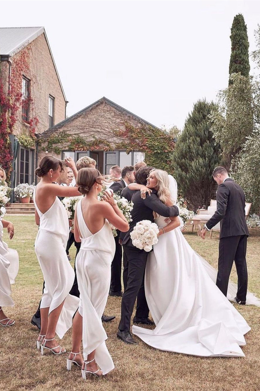 Beautiful Simple White A-line Wedding Dress With Side Slit-misshow.com