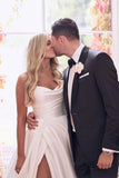 Beautiful Simple White A-line Wedding Dress With Side Slit-misshow.com