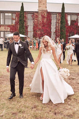 Beautiful Simple White A-line Wedding Dress With Side Slit-misshow.com