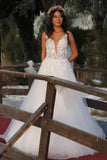 Beautiful Spaghetti Sleeveless A-Line Floor-Length Tulle Wedding Dresses with Chapel Train-misshow.com