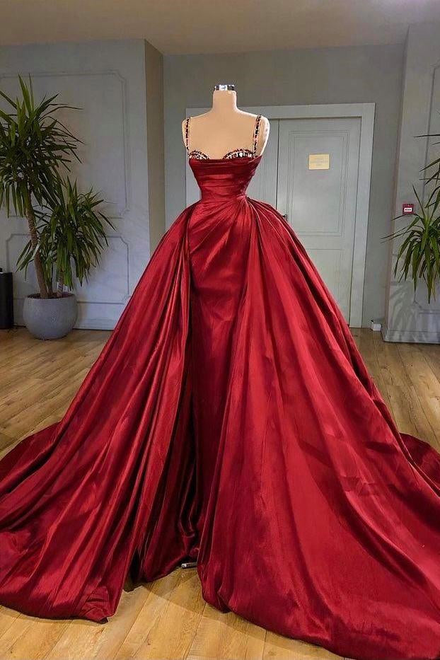 Beautiful Spaghetti Strap Sleeveless Prom Dress With Train-misshow.com