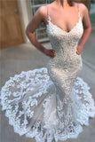 Beautiful Spaghetti-Straps Lace Wedding Dress On Sale Mermaid Dresses for Weddings
