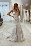 Beautiful Spaghetti Straps Mermaid Sleeveless Glitter Wedding Dress With Train-misshow.com