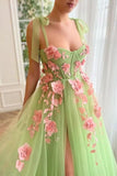 Beautiful spaghetti straps sleeveless a-line soft net evening dresses split front-misshow.com