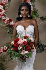 Beautiful Strapless Sweetheart Lace Mermaid Wedding Dress With Applique-misshow.com