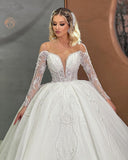 Beautiful Sweetheart Ball Gown Long Sleeves Wedding Dress With Beading-misshow.com