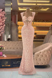 Beautiful Sweetheart Mermaid Pink Sleeveless Sequined Prom Dress