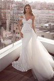 Beautiful Sweetheart Mermaid Tulle Wedding Dresses With Lace-misshow.com