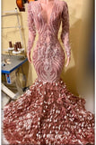 Beautiful V-Neck Long Sleeves Lace Mermaid Prom Dress with Appliques-misshow.com