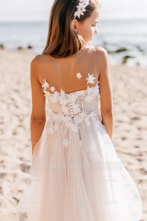 Beautiful White A-line Sleeveless Appliques Flower Girls Dress Beautiful White A-line Sleeveless Appliques Flower Girls Dress