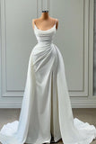 Beautiful White Long A-line Spaghetti Straps Wedding Dresses With Beads-misshow.com