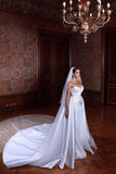 Beautiful White Sweetheart Beading Sleeveless Wedding Dress With Detachable Train-misshow.com