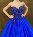 Beayutiful Strapless Sleeveless Ball Gown Prom Dress With Applique-misshow.com