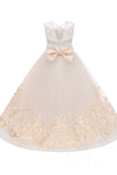 Beige Scoop Neck Sleeveless Ball Gown Flower Girls Dress-misshow.com