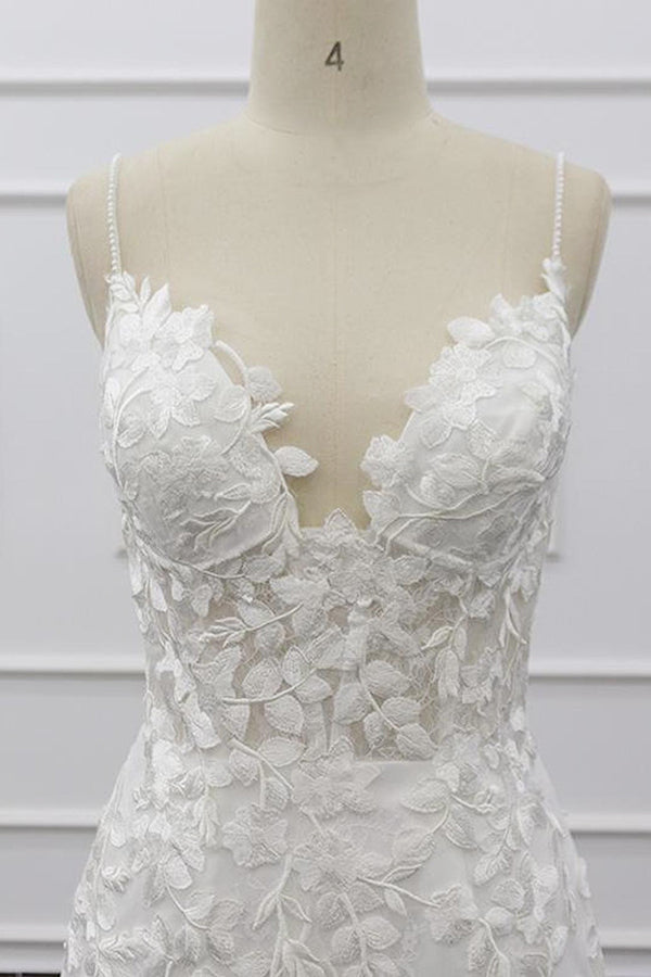Best Spaghetti Strap Appliques Mermaid Wedding Dress-misshow.com