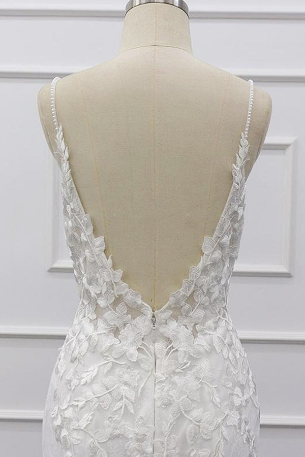Best Spaghetti Strap Appliques Mermaid Wedding Dress-misshow.com