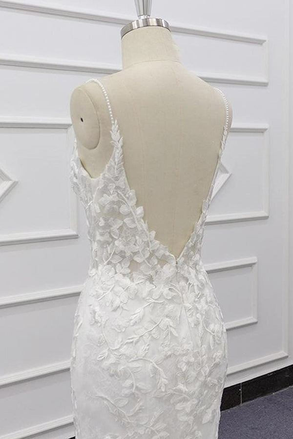 Best Spaghetti Strap Appliques Mermaid Wedding Dress-misshow.com