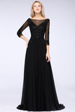 MISSHOW offers Black 3/4 Sleeves Beads A-Line Appliques Bridesmaid Dresses Tulle Party Dress at a good price from Burgundy,Gold,Sky Blue,Royal Blue,Black,Silver,Dark Green,100D Chiffon to A-line Floor-length them. Stunning yet affordable 3/4-Length Sleeves Bridesmaid Dresses.