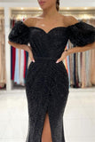 Black Evening Dresses in Long Glitter | Prom dresses with sleeves-misshow.com