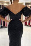 Black Evening Dresses in Long Glitter | Prom dresses with sleeves-misshow.com