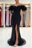 Black Evening Dresses in Long Glitter | Prom dresses with sleeves