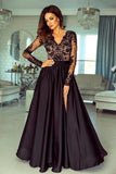 Black Floral Lace Long Sleeves Evening Maxi Dress-misshow.com