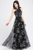 Black Long A-line sleeveless Evening Dresses