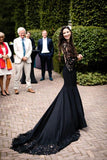 Black Long Sleeves Mermaid Wedding Dress with Sweep Train-misshow.com