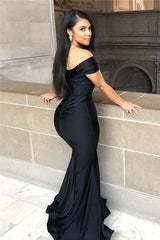 Black Off-the-shoulder Floor-length Backless Mermaid Prom Dress-misshow.com