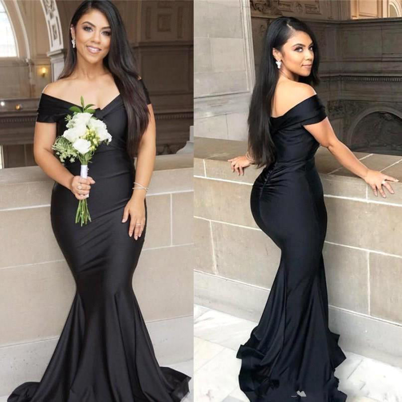 Black Off-the-shoulder Floor-length Backless Mermaid Prom Dress-misshow.com