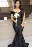 Black Off-the-shoulder Floor-length Backless Mermaid Prom Dress