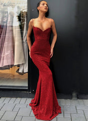 Black Sheath Spaghetti Straps Open Back Sequins Prom Dresses-misshow.com
