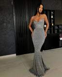 Black Sheath Spaghetti Straps Open Back Sequins Prom Dresses-misshow.com