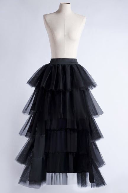 Black Women Tulle Skirt Casual Ballet Princess Skirt Long Maxi Tutu Skirt-misshow.com