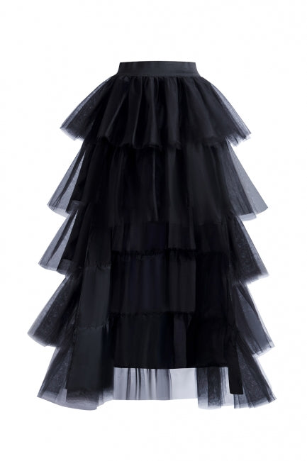 Black Women Tulle Skirt Casual Ballet Princess Skirt Long Maxi Tutu Skirt-misshow.com
