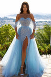 Blue Evening Dresses Long Glitter Prom Dresses