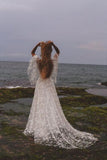 Boho A-Line Long Sleeves Backless Wedding Dresses With Lace-misshow.com