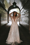 Boho A-Line Long Sleeves Backless Wedding Dresses With Lace