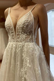 Boho A-line V-neck Backless Sleeveless Wedding Dresses With Lace-misshow.com