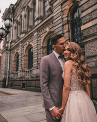 Boho A-line V-Neck Slit Wedding Dresses with Lace-misshow.com
