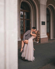 Boho A-line V-Neck Slit Wedding Dresses with Lace-misshow.com