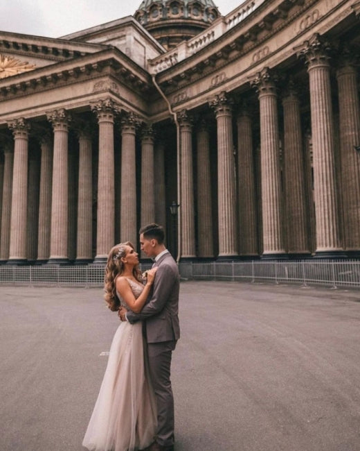 Boho A-line V-Neck Slit Wedding Dresses with Lace-misshow.com