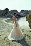 Boho Long A-line Tulle Sleeveless Wedding Dresses With Lace-misshow.com