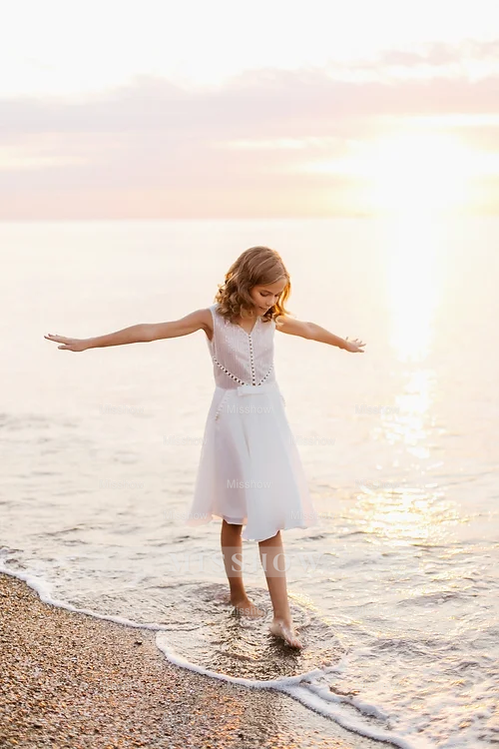 Boho Short Sleeveless A-Line Flower Girls Dress with Pearl Boho Short Sleeveless A-Line Flower Girls Dress with Pearl