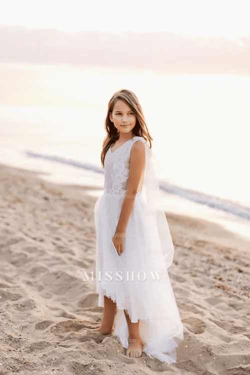 Boho White A-line Sleeveless Flower Girls Dress With Lace Boho White A-line Sleeveless Flower Girls Dress With Lace