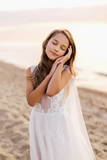 Boho White A-line Sleeveless Flower Girls Dress With Lace-misshow.com